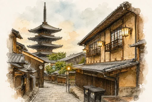 The Yasaka Pagoda of Hokan-ji rising above the Higashiyama streetscape